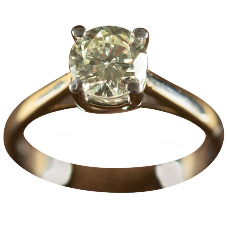 1.02 Carat Diamond M Color Solitaire Ring White 18 Karat Gold For Sale