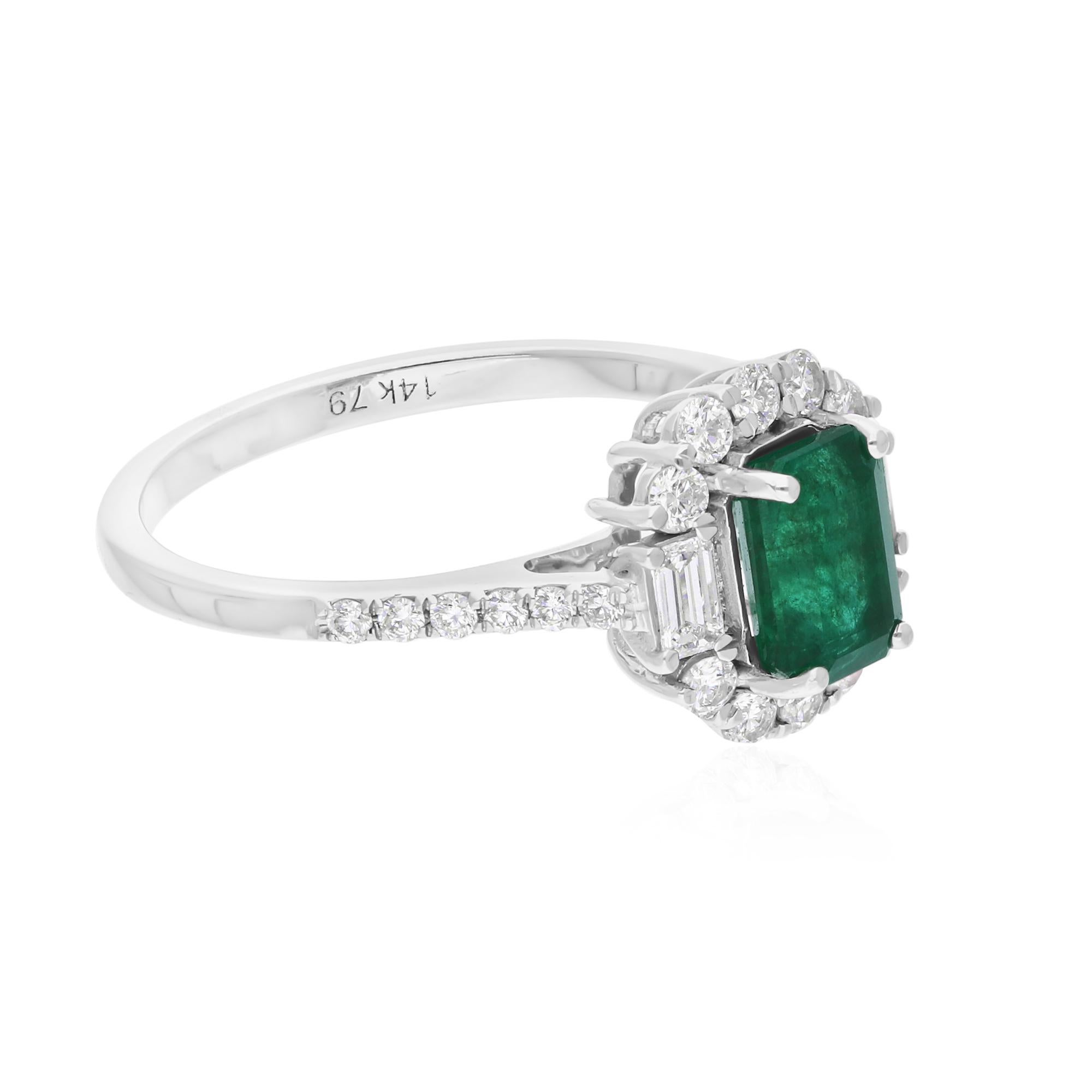Cast from 14-karat gold, these exquisite ring is handset with 1.02 carats natural Zambian emerald and 0.54 carats of sparkling diamonds.

The ring is a size 7 US and may be resized to larger or smaller upon request. FOLLOW SPECTRUM JEWELS storefront