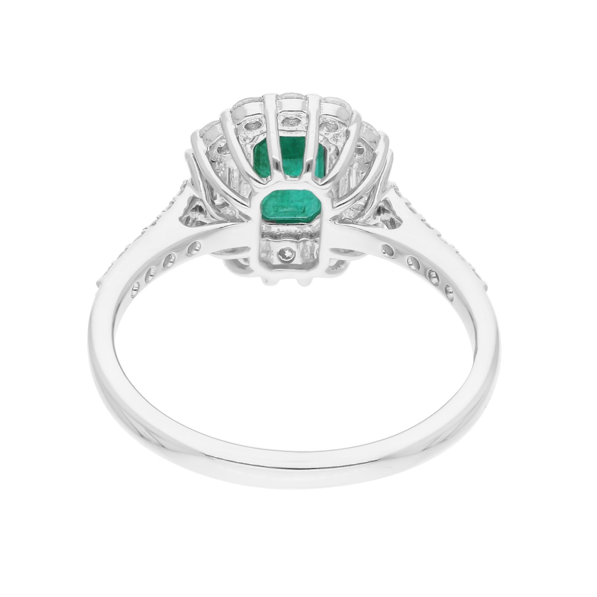 Women's 1.02 Carat Emerald 0.54 Carat SI Clarity HI Color Diamond Ring 14K White Gold For Sale