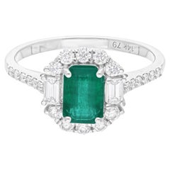 1.02 Carat Emerald 0.54 Carat SI Clarity HI Color Diamond Ring 14K White Gold
