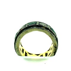 1.02 Carat Emerald 0.90 Carat Diamonds Sterling Silver 14 Karat Gold Band
