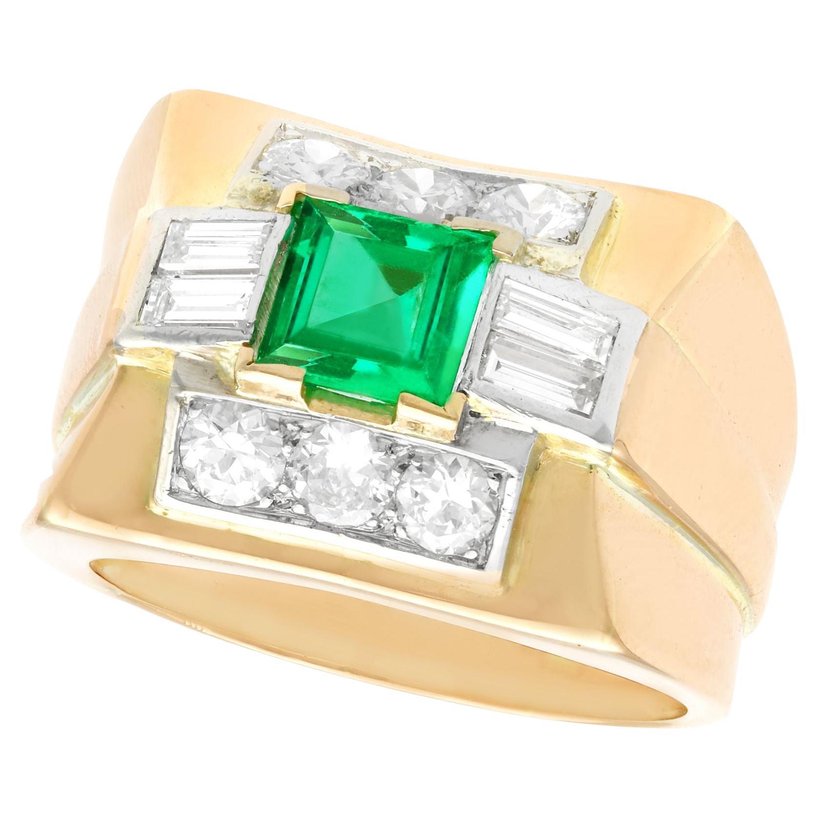 1.02 Carat Emerald and 1.05 Carat Diamond Gold Cocktail Ring