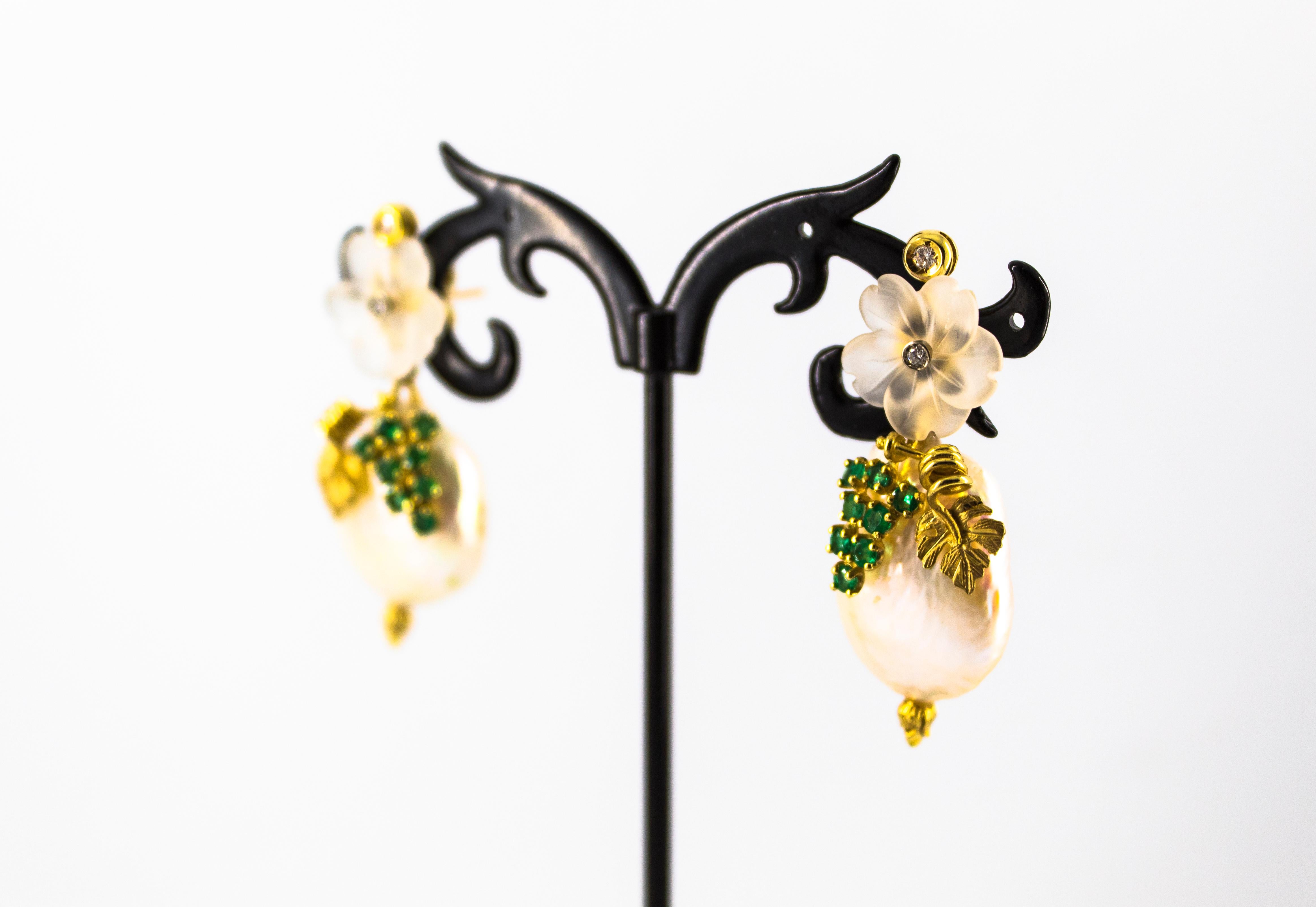 Orecchini a perno in oro giallo con diamante bianco smeraldo e cristallo di rocca da 1,02 carati in vendita 5
