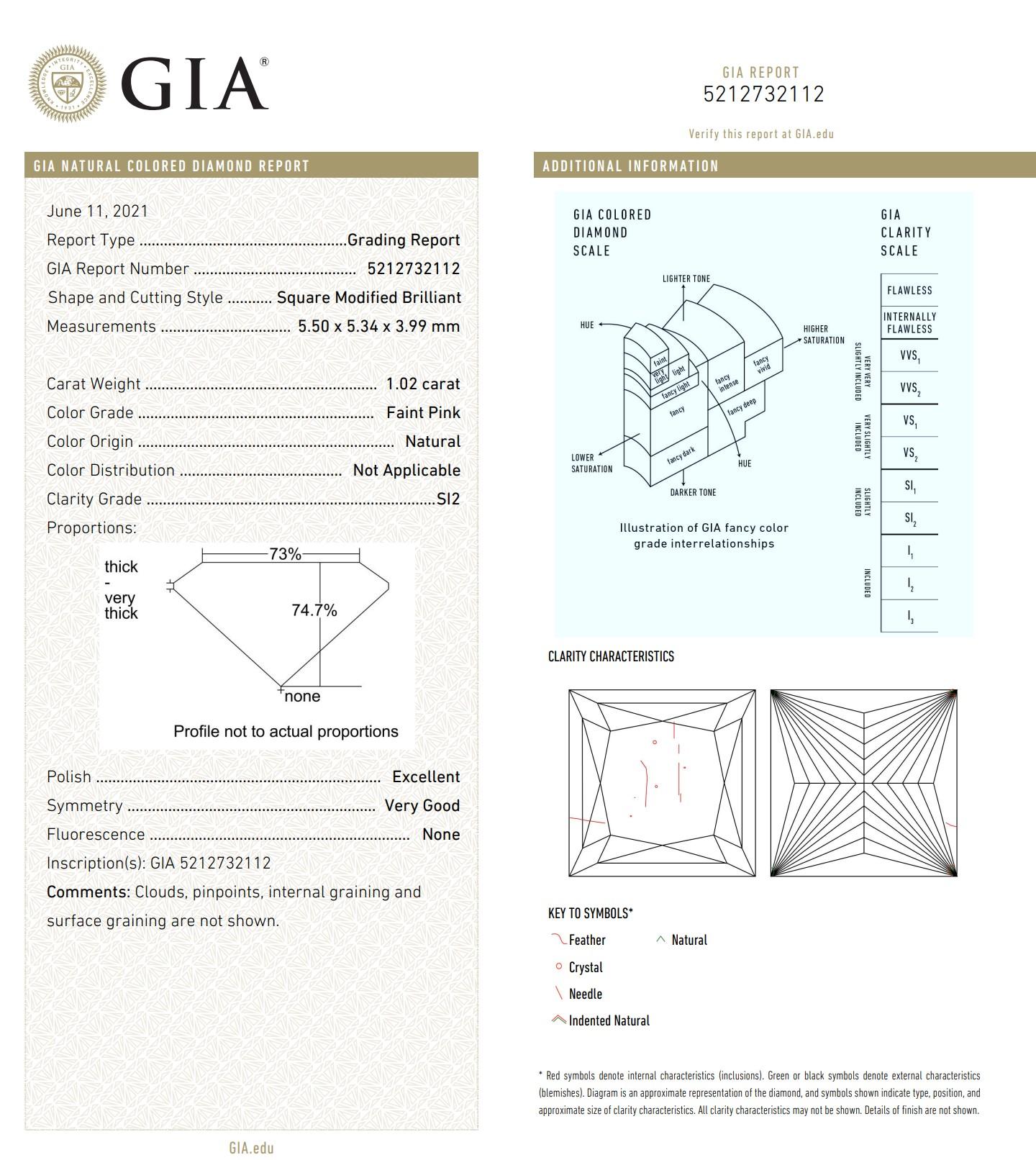1.02 Carat Faint Pink Diamond Ring SI2 Clarity GIA Certified For Sale 4