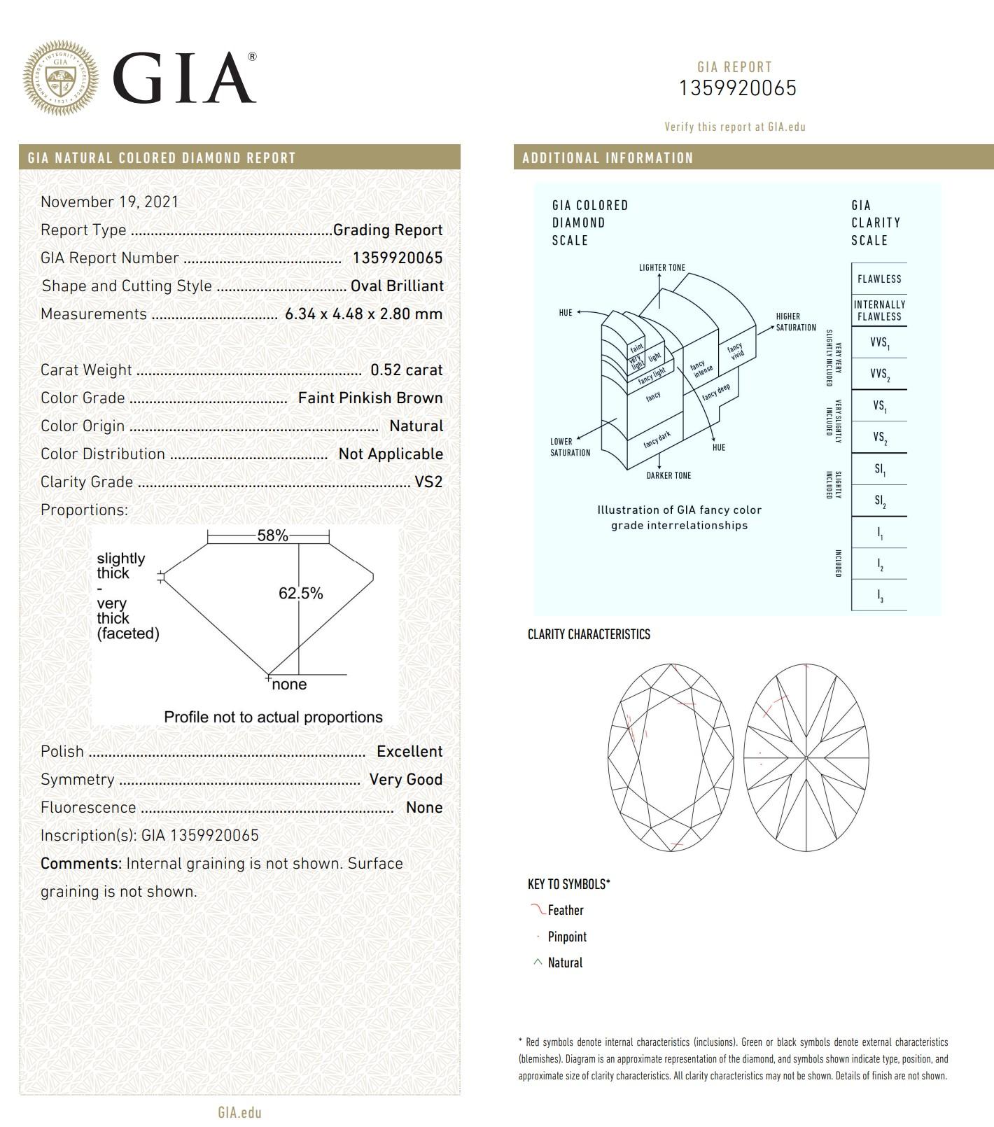 1.02 Carat Faint Pinkish Brown Diamond Earrings GIA Certified For Sale 2
