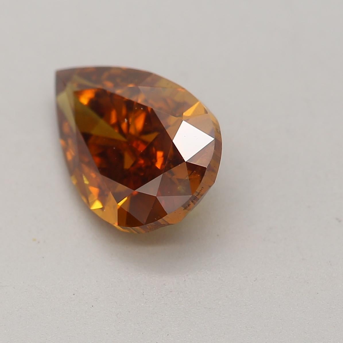 Pear Cut 1.02 Carat Fancy Deep  Orange Brown Pear cut diamond Si2 Clarity GIA Certified For Sale