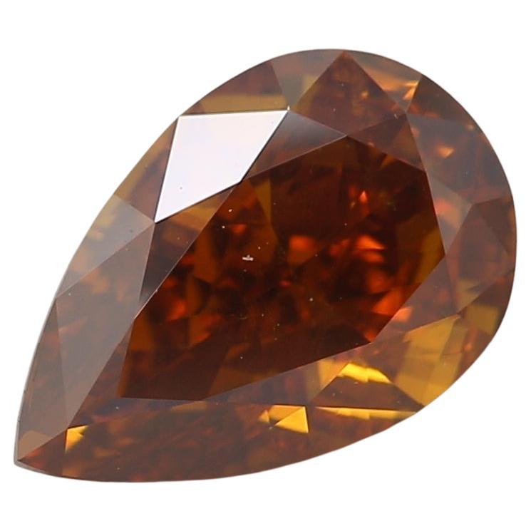 1.02 carat Fancy Deep  Diamant taille poire orange Brown Si2 Clarity GIA Certified