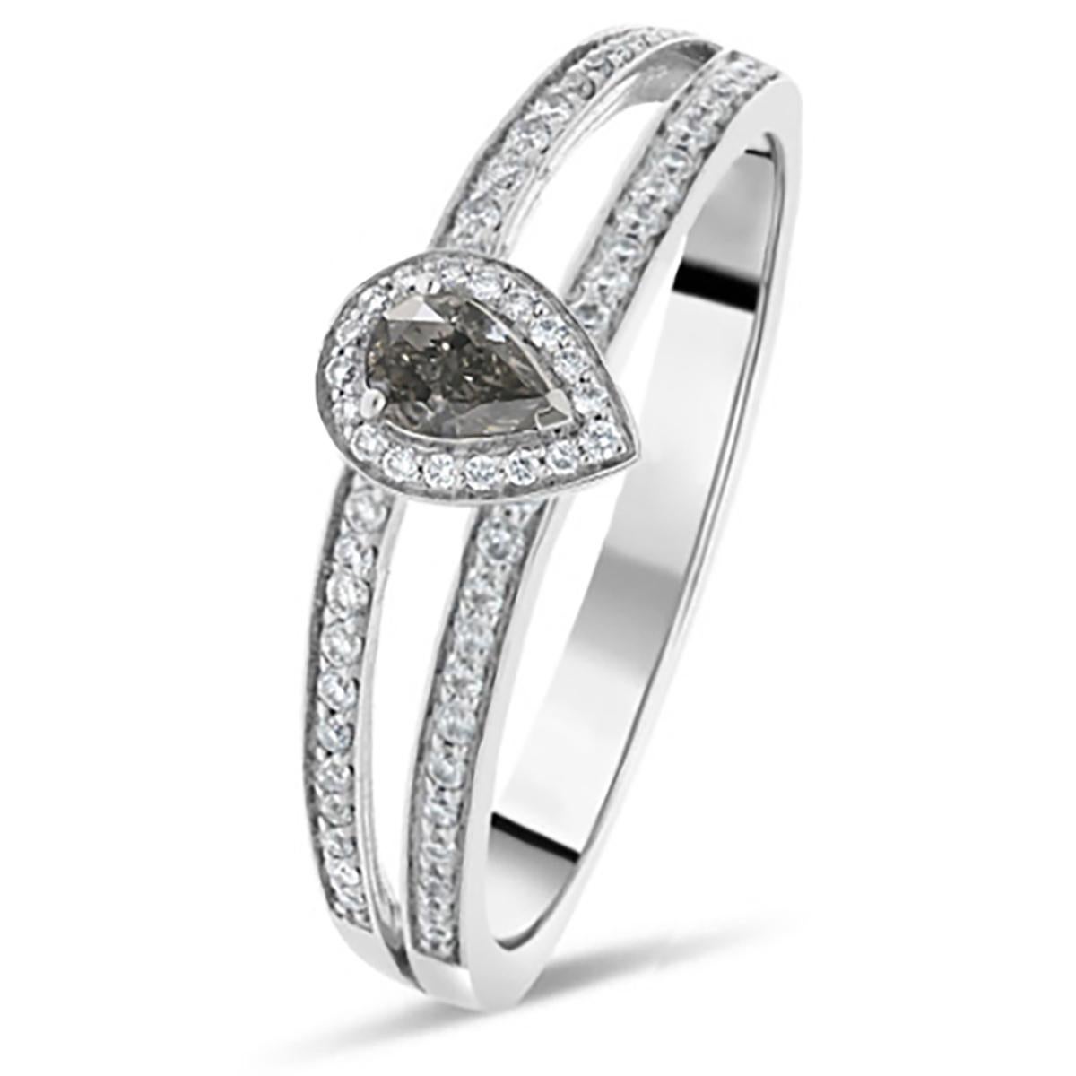 Pear Cut 1.02 carat Fancy Gray Diamond Pear shape White Gold 18K Ring For Sale