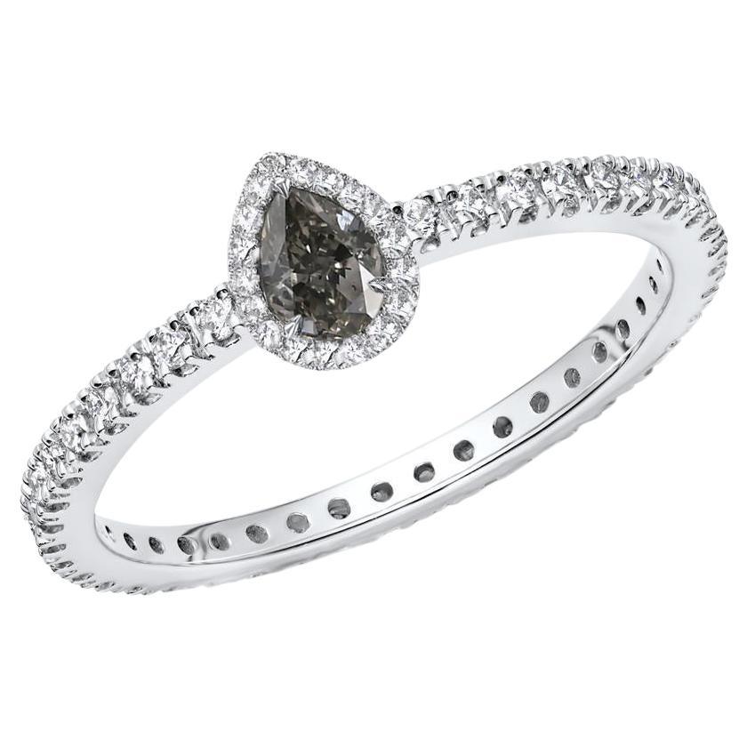 1,02 quilates Diamante gris fantasía Forma de pera Anillo de oro blanco de 18 quilates