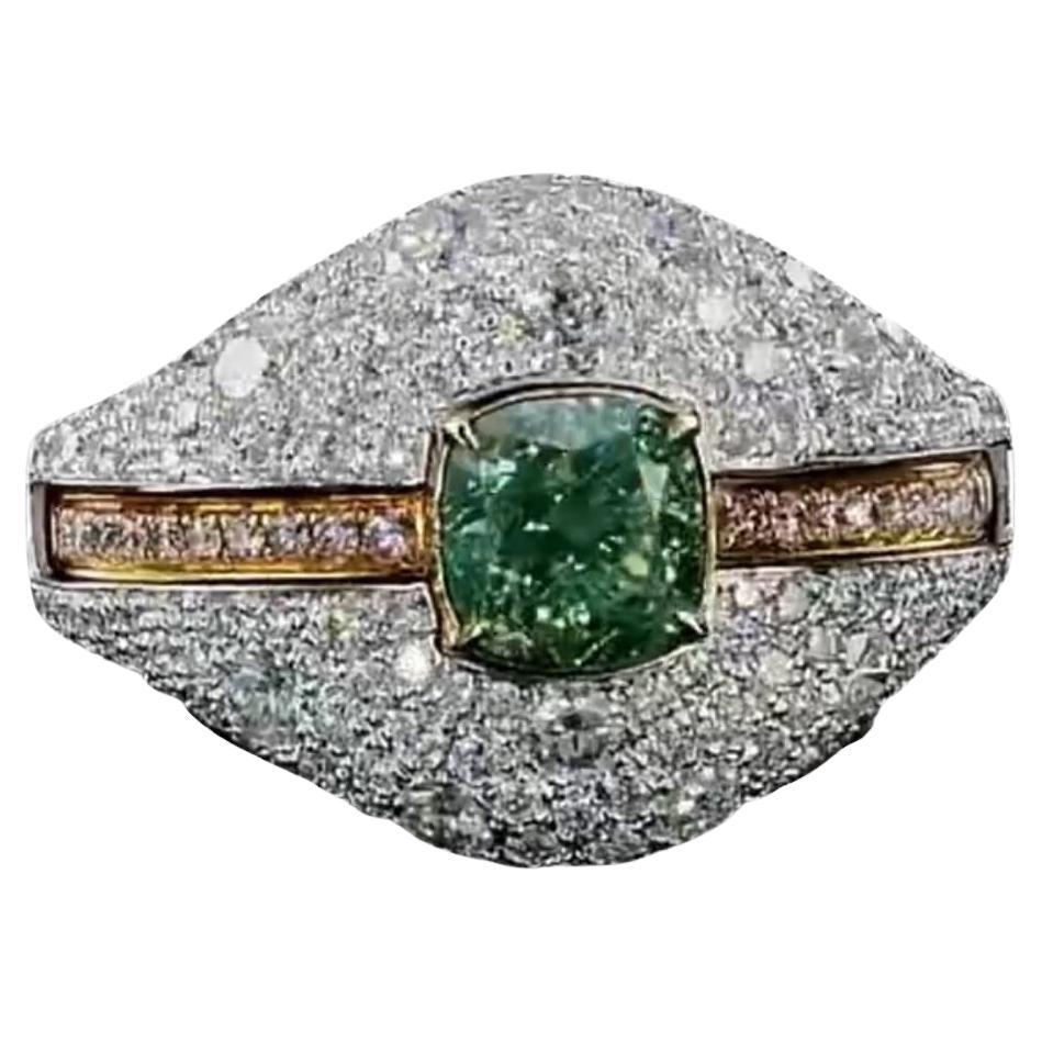 1.02 Carat Fancy Green Diamond Ring VS Clarity AGL Certified For Sale