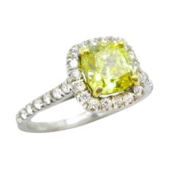 1.02 Carat Fancy Vivid Yellow Diamond Cluster Ring