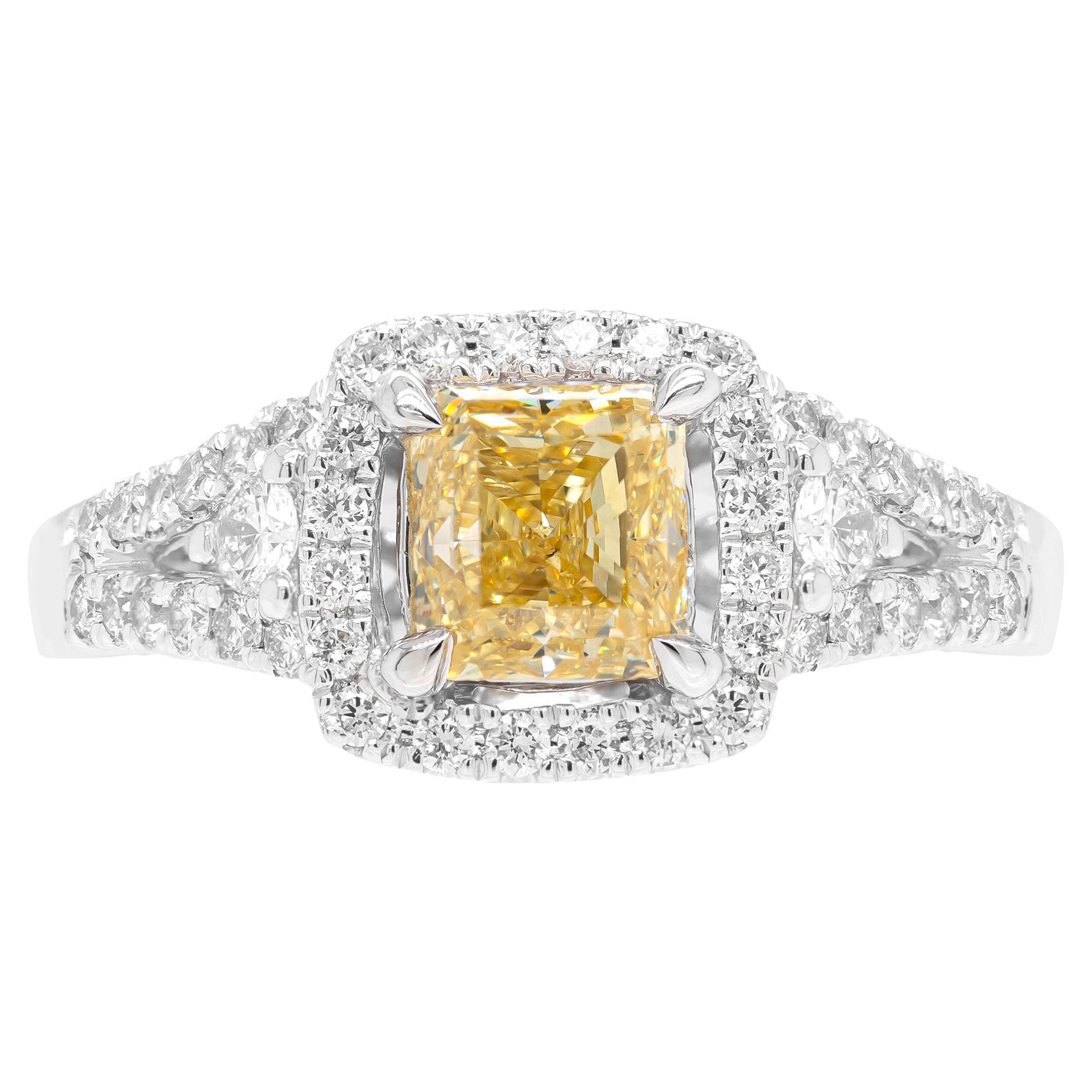 1.02 Carat Fancy Yellow Diamond 18 Carat White Gold Engagement Ring