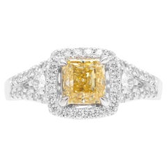 1.02 Carat Fancy Yellow Diamond 18 Carat White Gold Engagement Ring