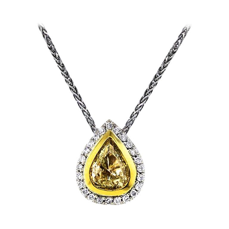 1.02 Carat Fancy Yellow Pear-Shaped Diamond Pendant on Chain