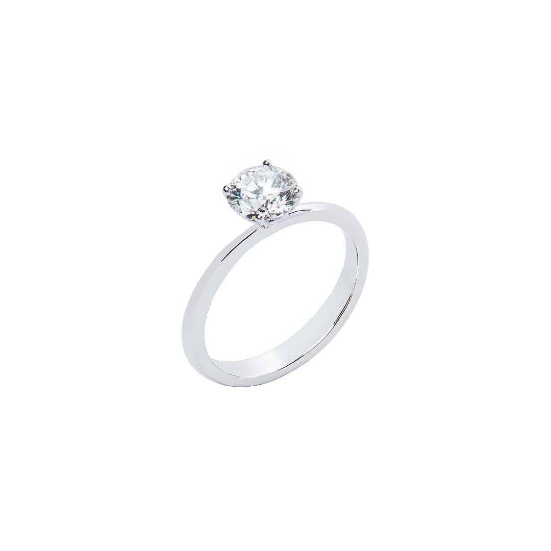 Contemporary 1.02 Carat G SI2 Round Diamond 4 Claw Solitaire Ring Platinum Natalie Barney For Sale