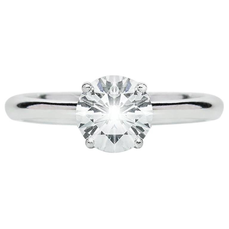 1.02 Carat G SI2 Round Diamond 4 Claw Solitaire Ring Platinum Natalie Barney For Sale