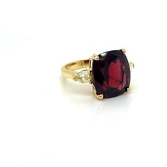 10.2 Carat Garnet and Yellow Diamond Three Stone Ring in 18K Yellow Gold