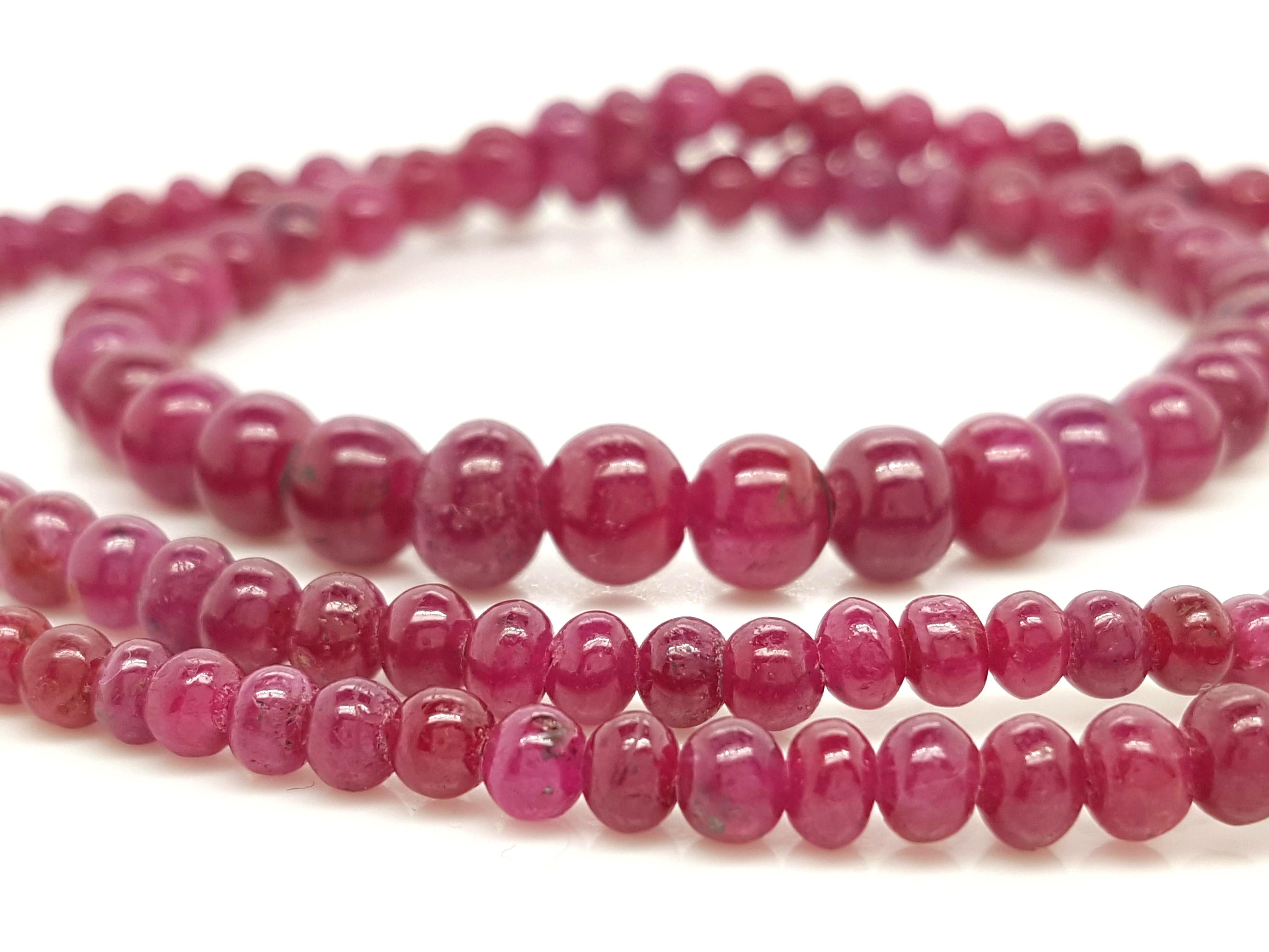 102 Carat Genuine Rondelle Ruby Beaded Necklace In Excellent Condition In Addison, TX