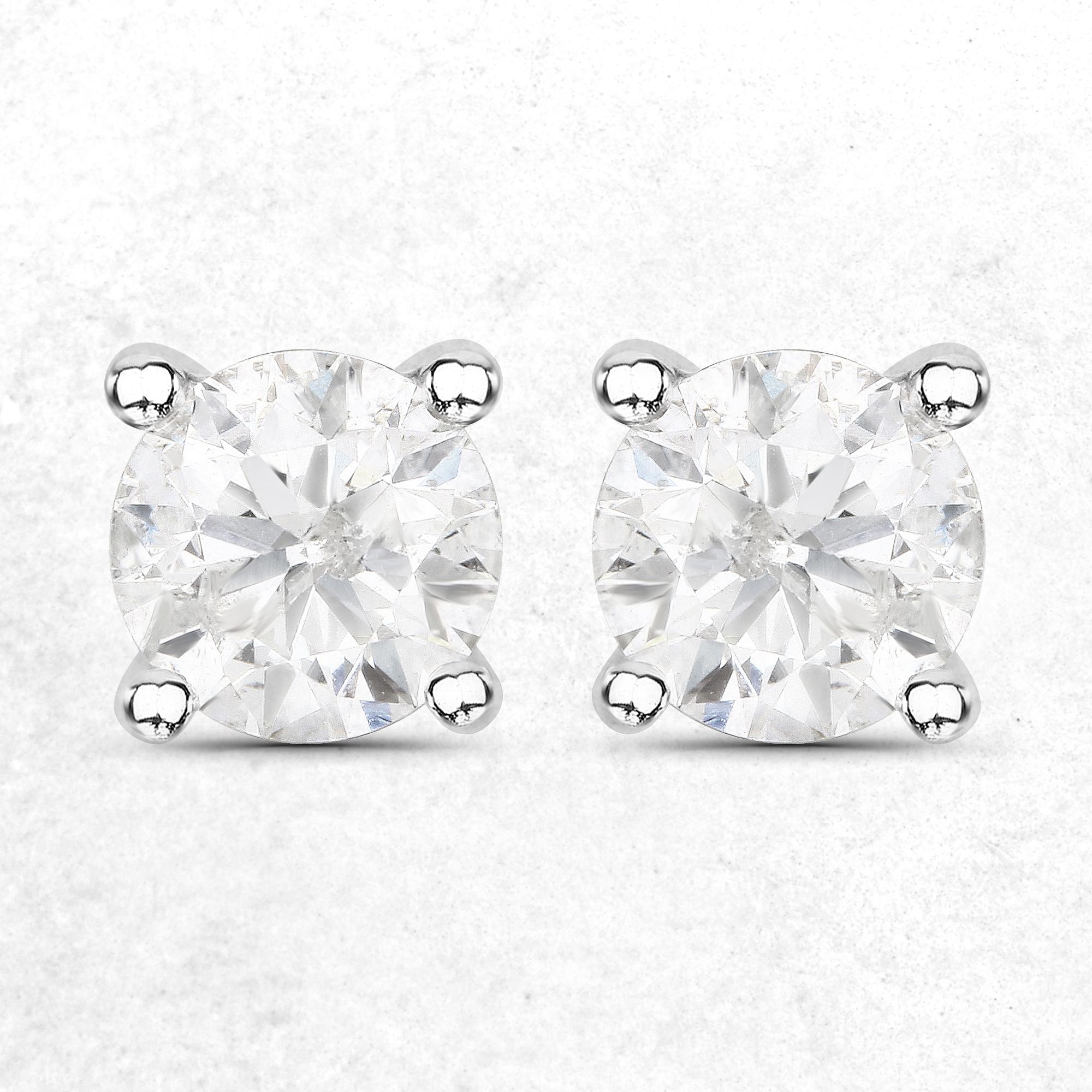 1.02 Carat Genuine White Diamond 14 Karat White Gold Stud Earrings In New Condition For Sale In Great Neck, NY