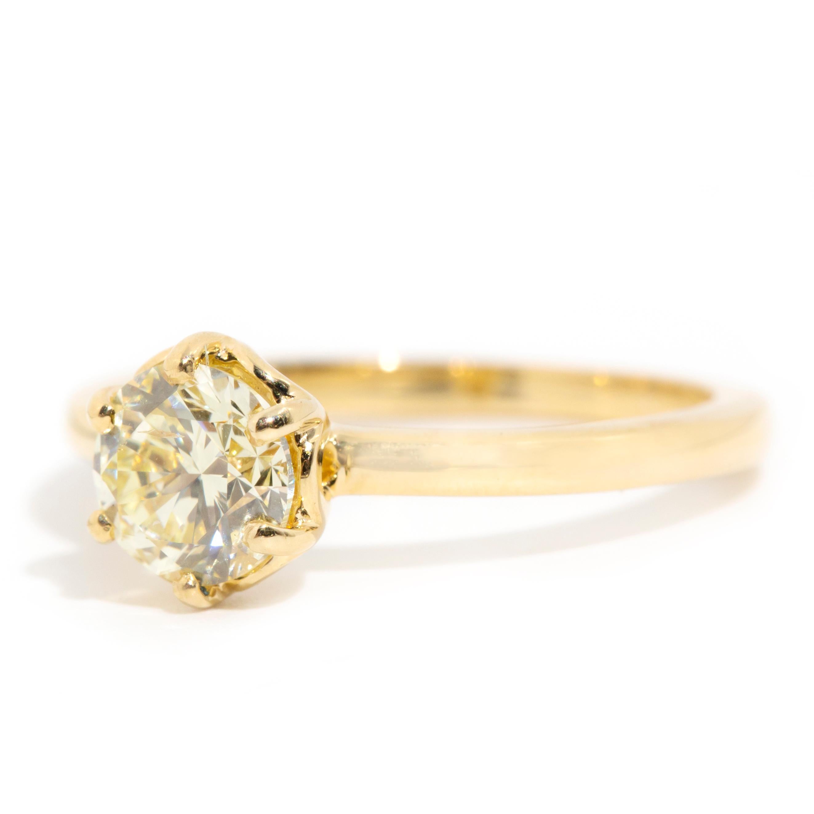 Women's 1.00 Carat GIA Certified Yellow Round Brilliant Cut Diamond Engagement Ring