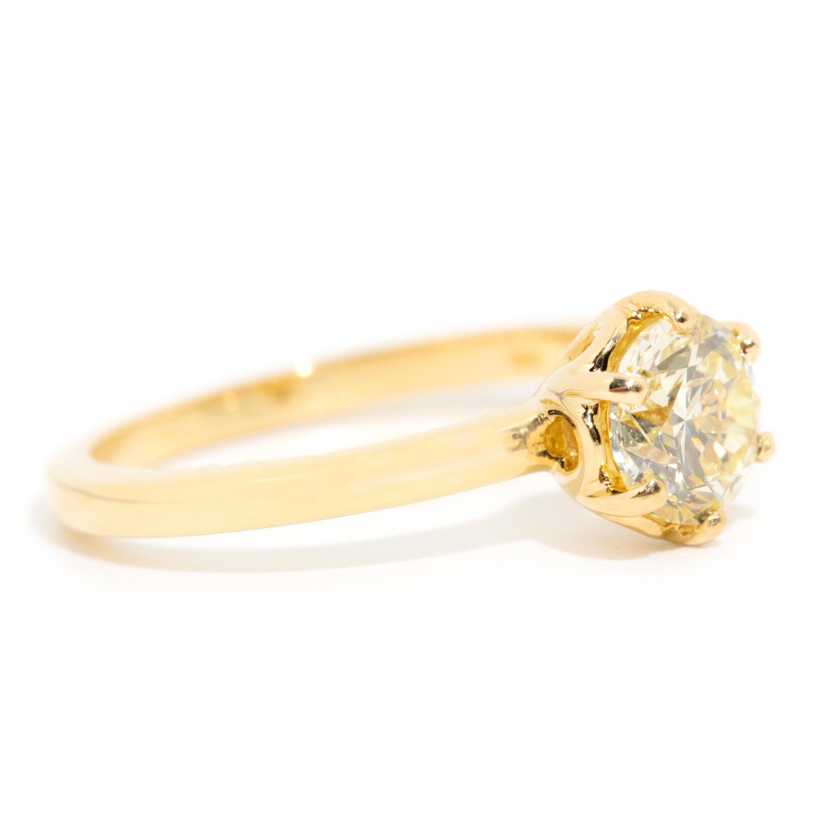 1.00 Carat GIA Certified Yellow Round Brilliant Cut Diamond Engagement Ring 2