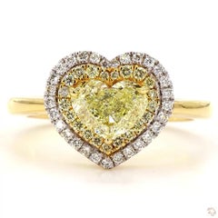 1.02 Carat Heart Shape Yellow Diamond White Diamond Ring