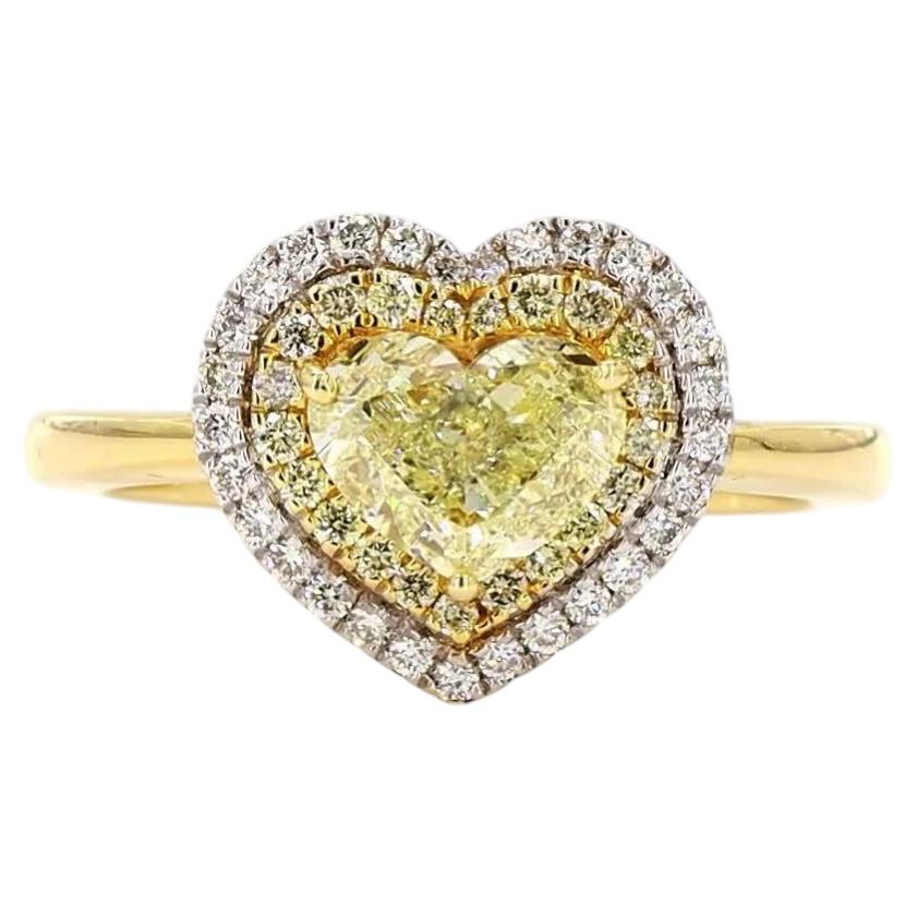 1.02 Carat Heart Shape Yellow Diamond White Diamond Ring