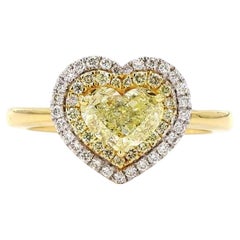 1.02 Carat Heart Shape Yellow Diamond White Diamond Ring