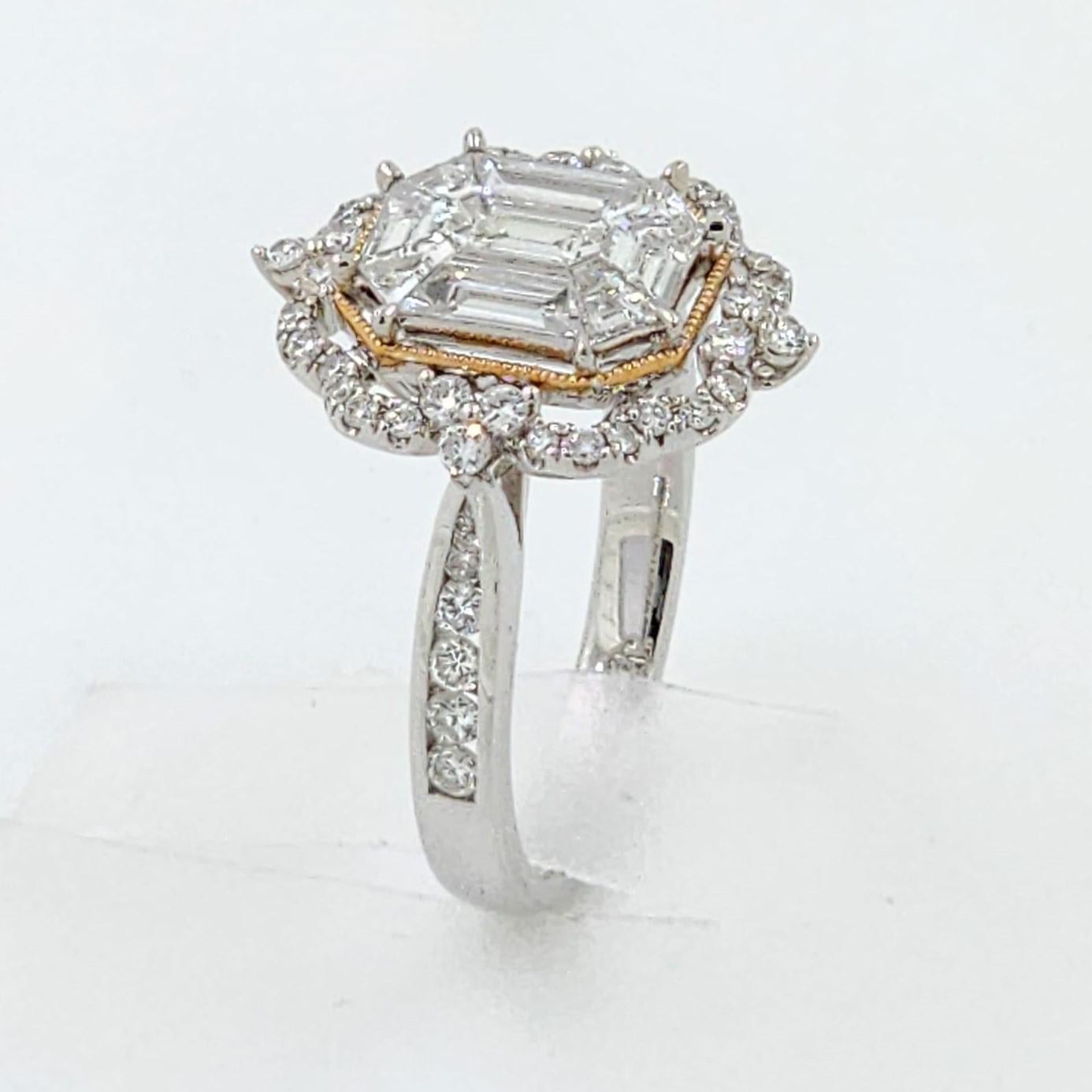Contemporary 1.02 Carat Illusion Setting Diamonds Ring in 18K White Gold For Sale