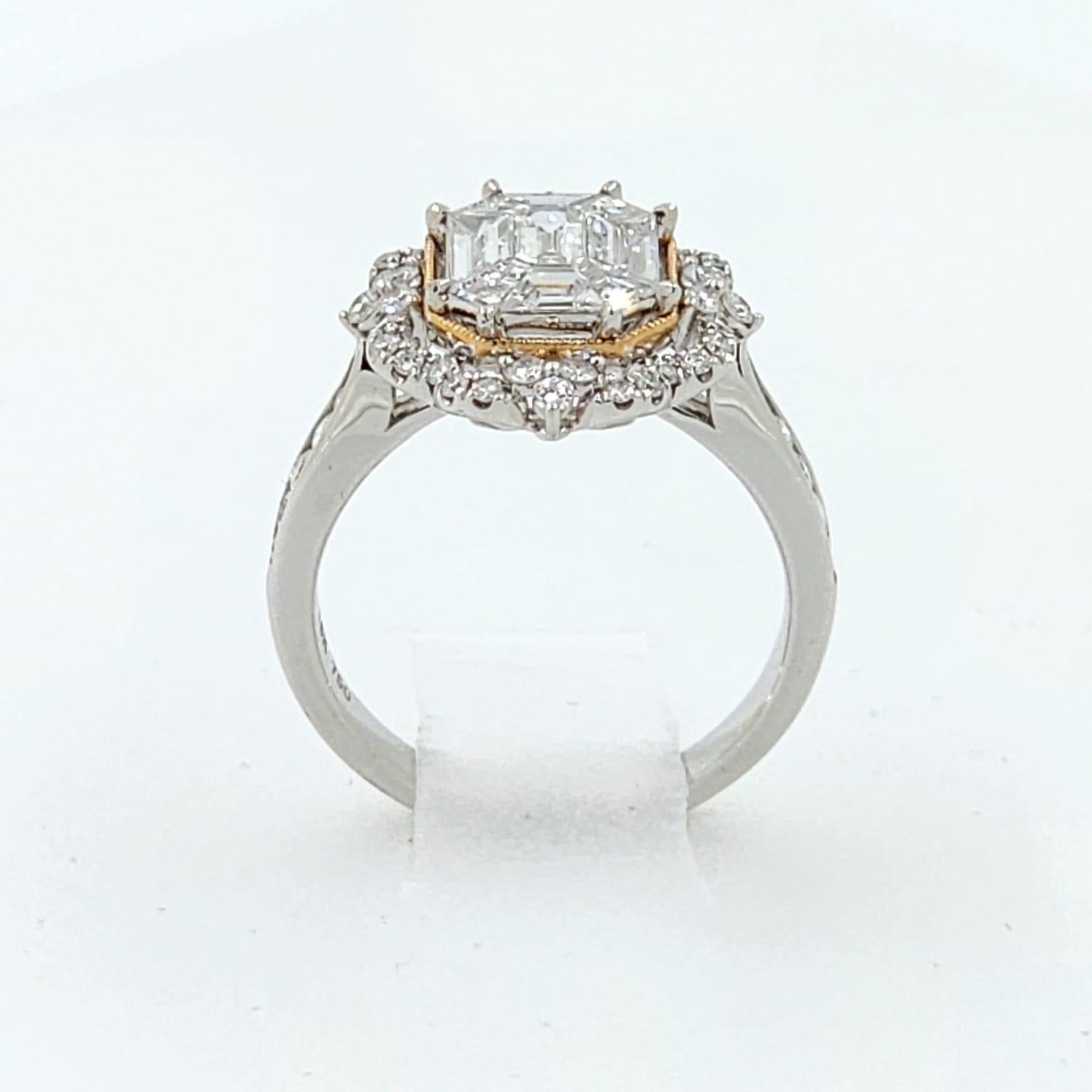 1.02 Carat Illusion Setting Diamonds Ring in 18K White Gold In New Condition For Sale In Hong Kong, HK