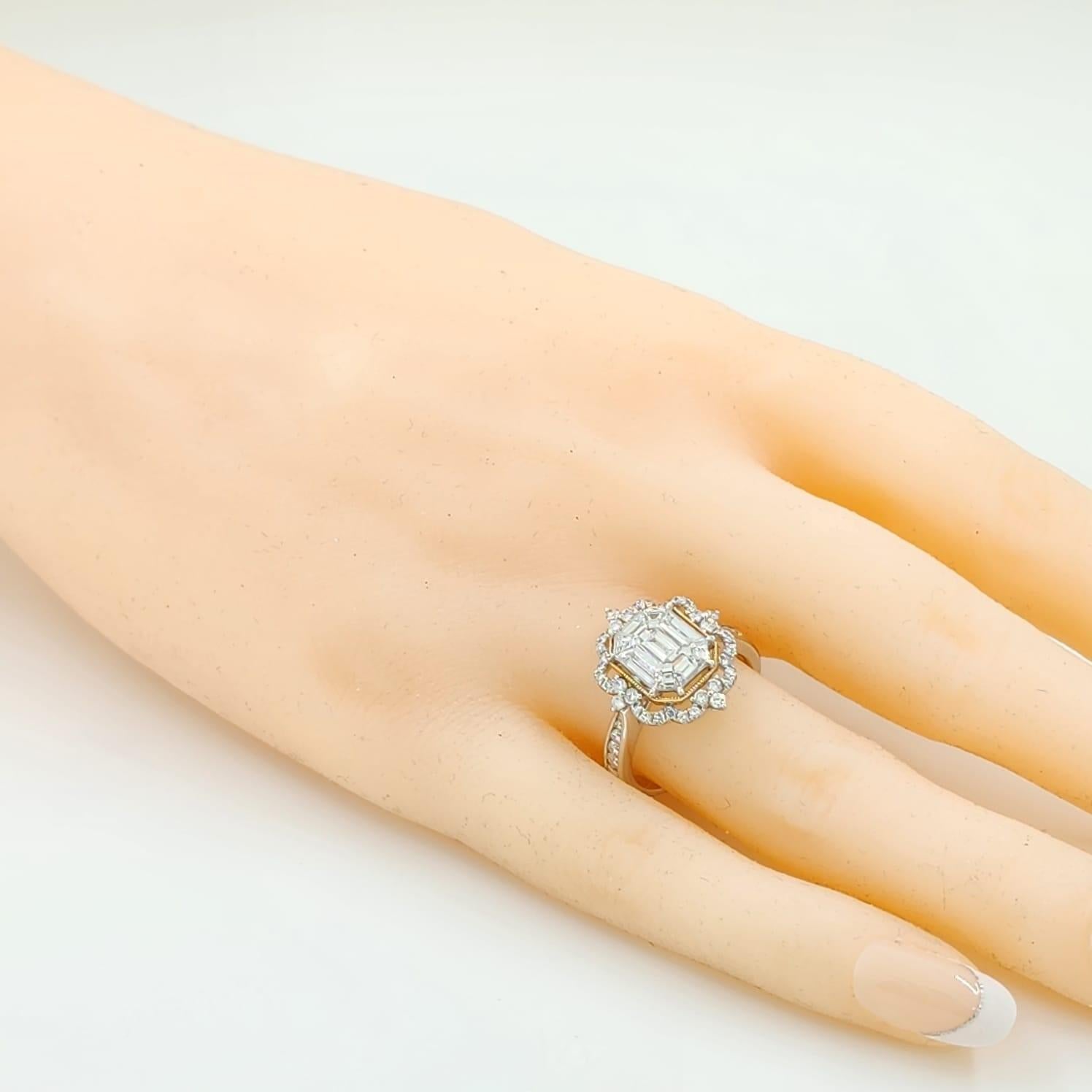 Women's 1.02 Carat Illusion Setting Diamonds Ring in 18K White Gold For Sale