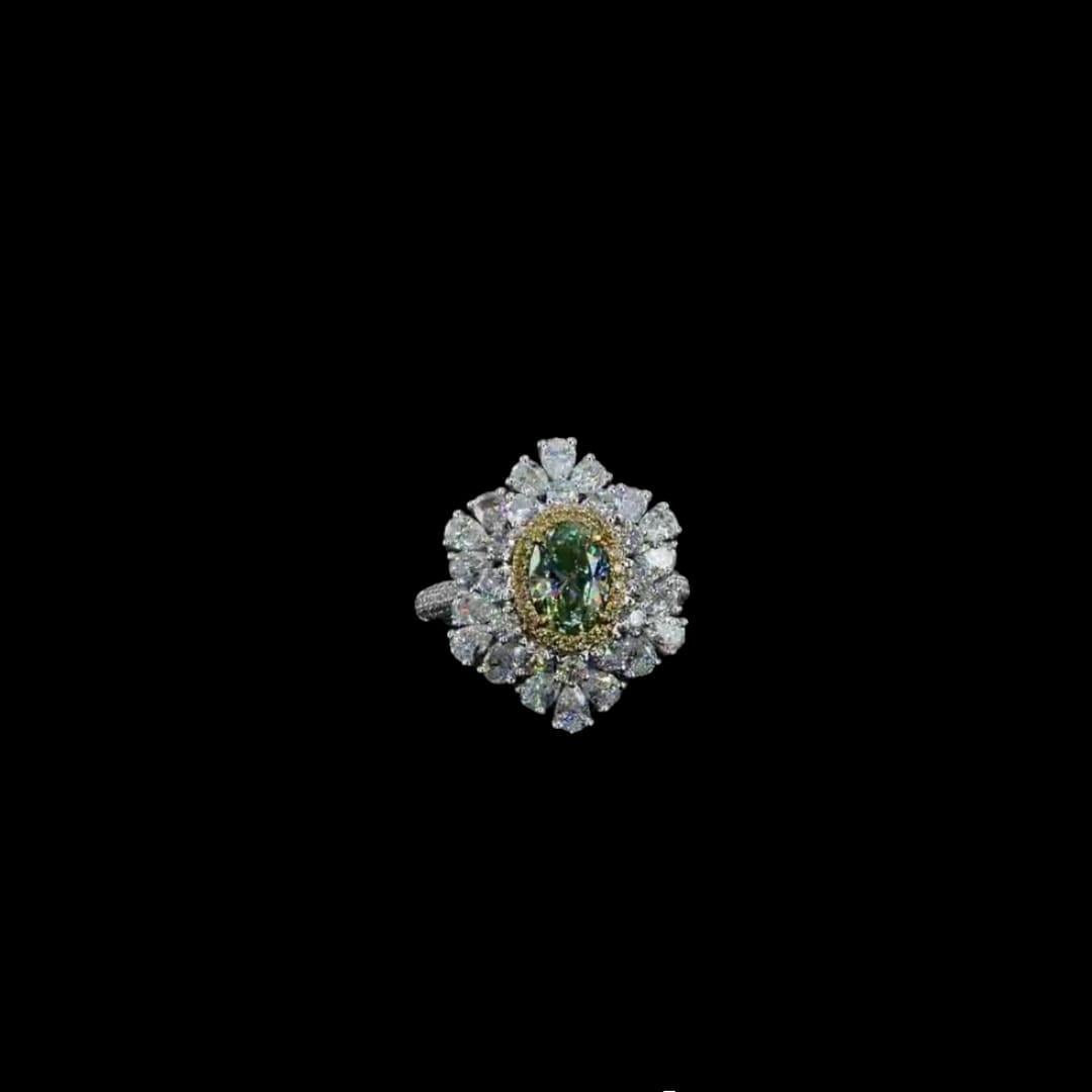 **100% NATURAL FANCY COLOUR DIAMOND JEWELRY**

✪ Jewelry Details ✪

♦ MAIN STONE DETAILS

➛ Stone Shape: Oval
➛ Stone Color: Light Greenish Yellow
➛ Stone Clarity: SI1
➛ Stone Weight: 1.02 carats
➛ GIA certified

♦ SIDE STONE DETAILS

➛ Side white