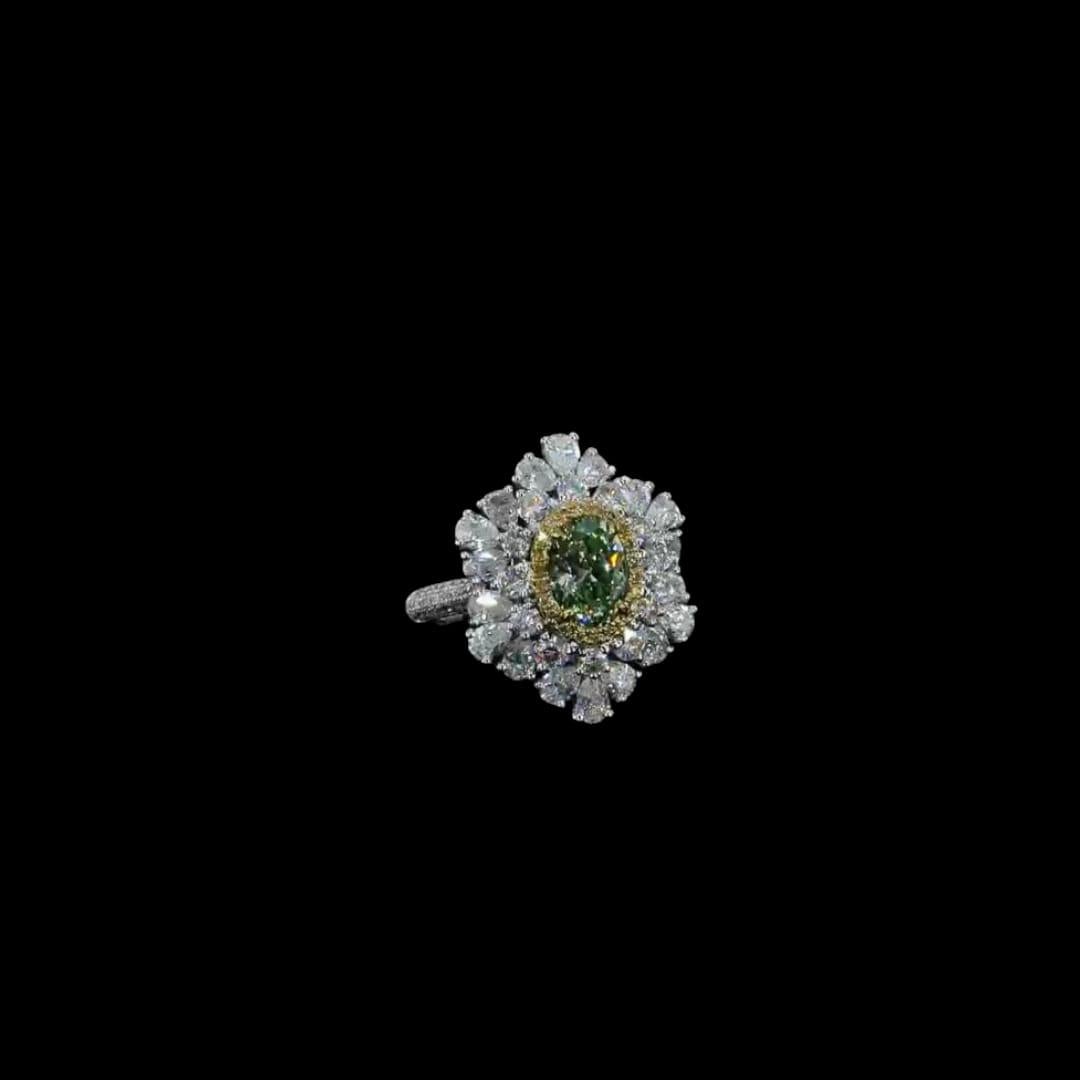 Women's 1.02 Carat Light Greenish Yellow Diamond Ring SI1 Clarity GIA Certified For Sale