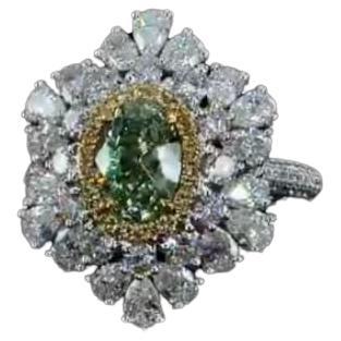 1.02 Carat Light Greenish Yellow Diamond Ring SI1 Clarity GIA Certified For Sale