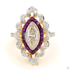 1.02 Carat Marquise Cut Diamond Ruby Gold Ring