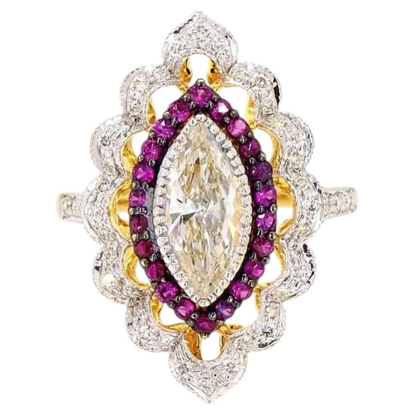 Bague en or rose sertie d'un diamant taille marquise de 1,02 carat en vente