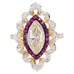1.02 Carat Marquise Cut Diamond Ruby Gold Ring
