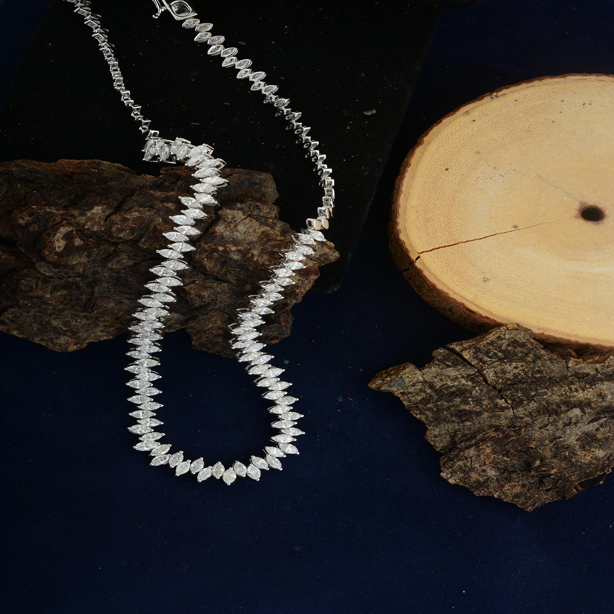 10,2 Karat Marquise Diamant-Tennis-Halskette 18 Karat Weißgold Feine Juwelen im Zustand „Neu“ im Angebot in Diera, Dubai
