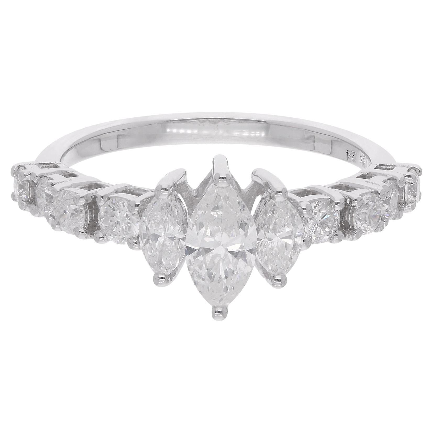 1.02 Carat Marquise & Round Diamond Ring 14 Karat White Gold Handmade Jewelry For Sale