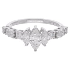 1.02 Carat Marquise & Round Diamond Ring 14 Karat White Gold Handmade Jewelry