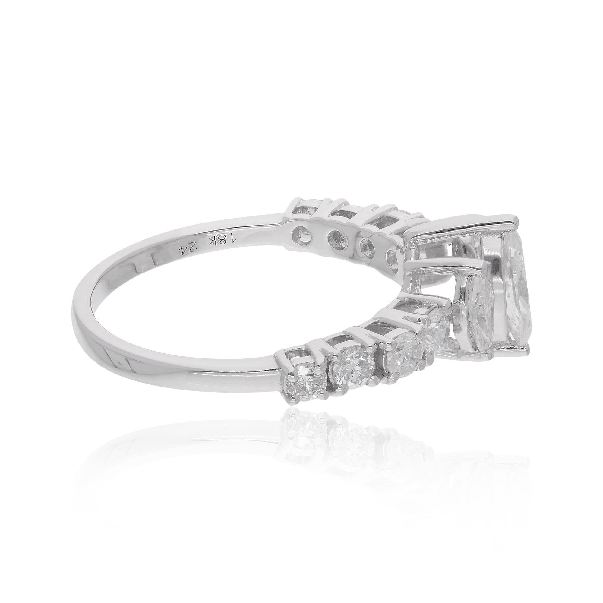 Modern 1.02 Carat Marquise & Round Diamond Ring 18 Karat White Gold Handmade Jewelry For Sale
