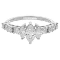 1.02 Carat Marquise & Round Diamond Ring 18 Karat White Gold Handmade Jewelry