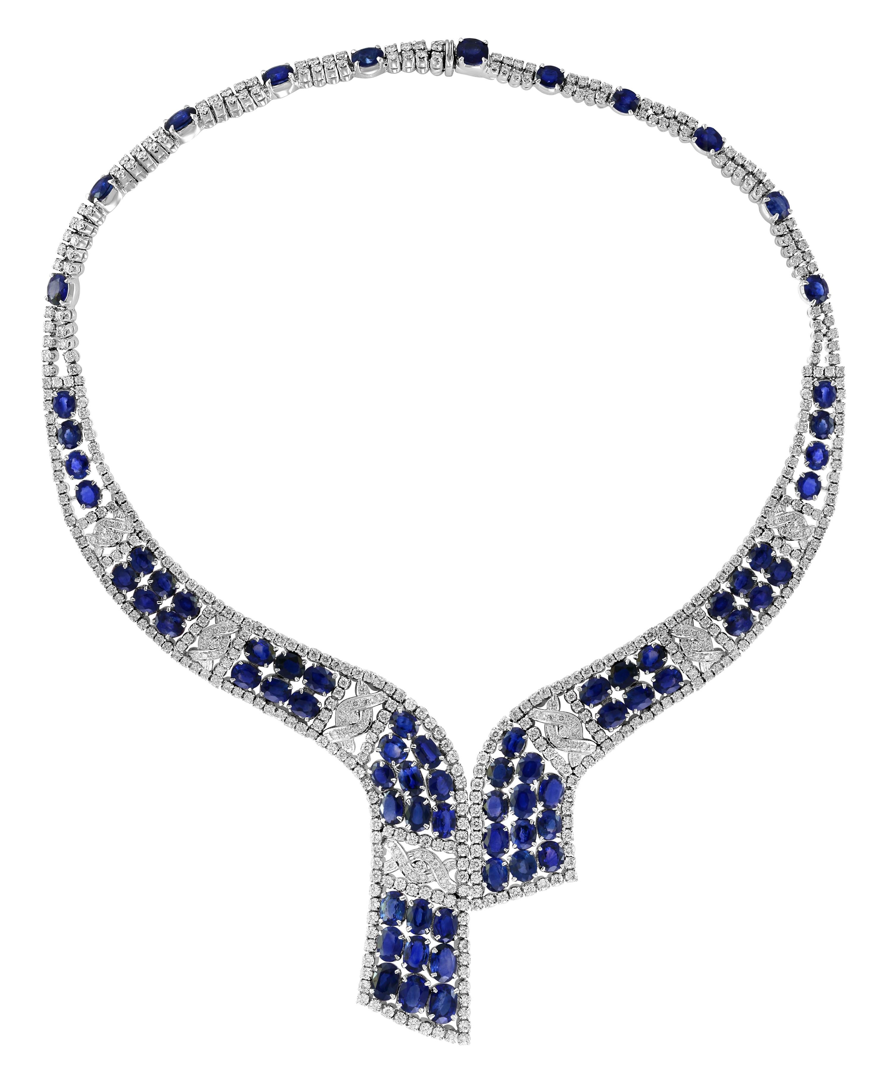  
GIA Certified 102 Ct Natural Blue Sapphire & 25 Ct Diamond Necklace Suite 18 Karat white gold , Bridal 
 This bridal suite  made out of 18 Karat gold .Necklace consisting of oval shape  natural sapphires  having a total weight of 102 carats set