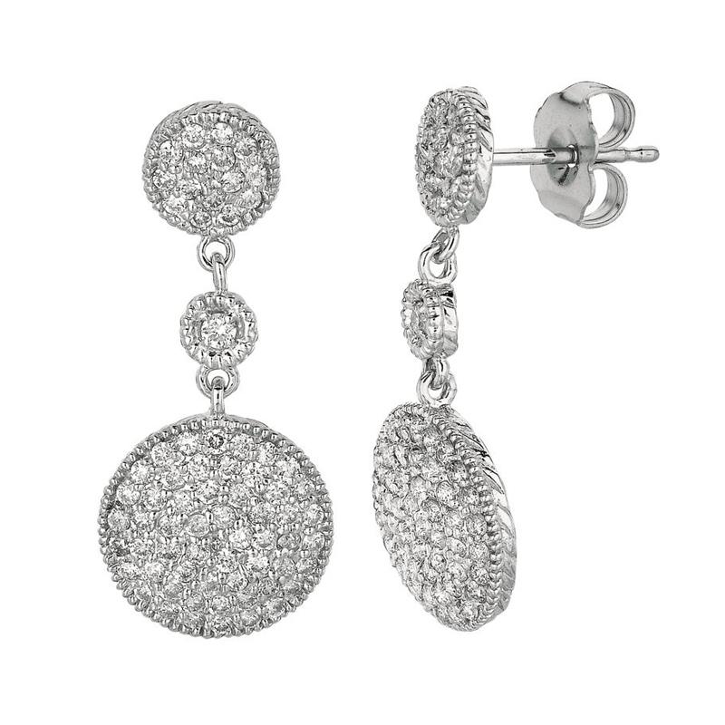 1.02 Carat Natural Diamond Round Drop Earrings G SI 14k White Gold For Sale