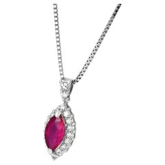1.02 Carat Natural, Marquise 'Burma' Ruby and Diamond Pendant Made in Platinum