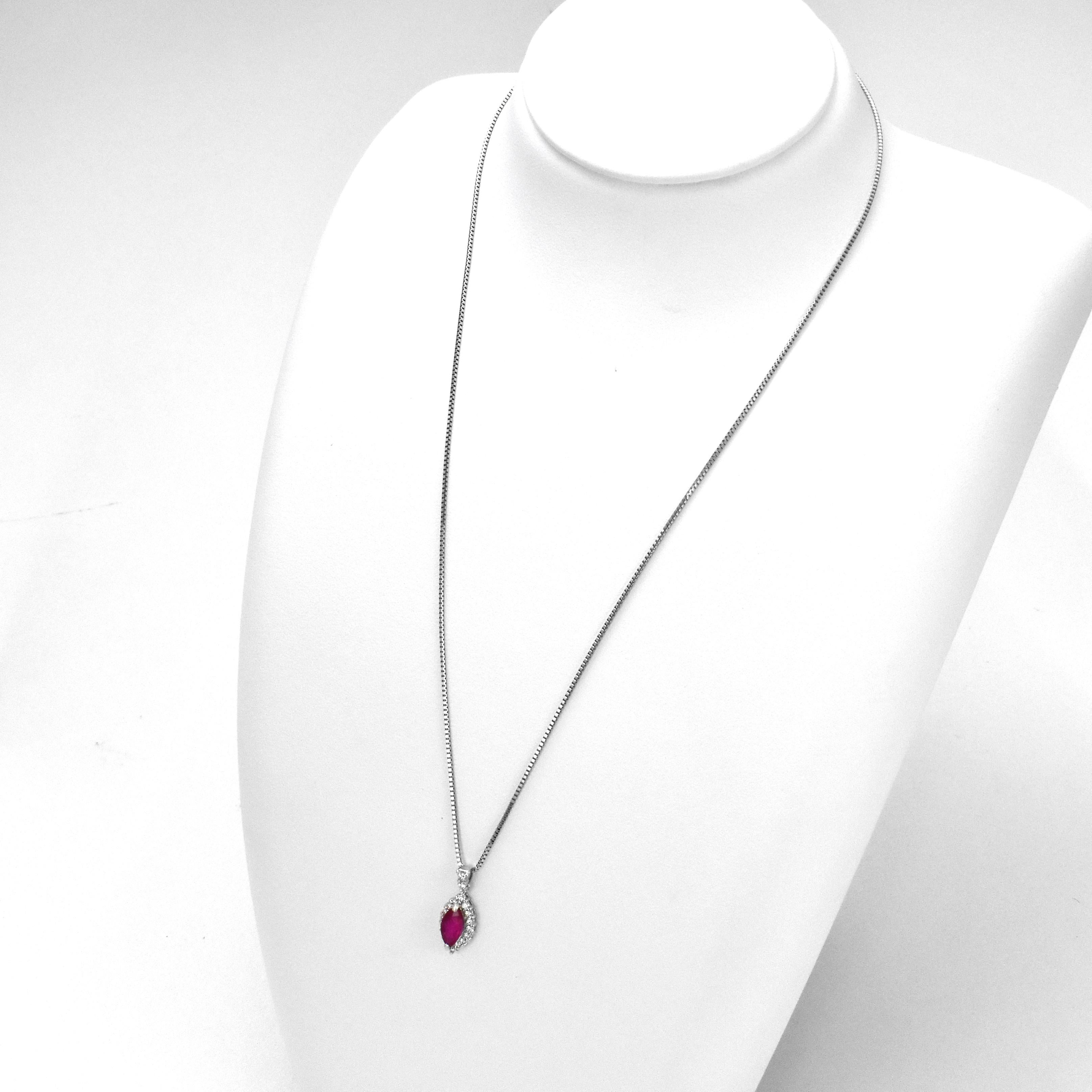 Modern 1.02 Carat Natural, Marquise 'Burma' Ruby and Diamond Pendant Made in Platinum For Sale