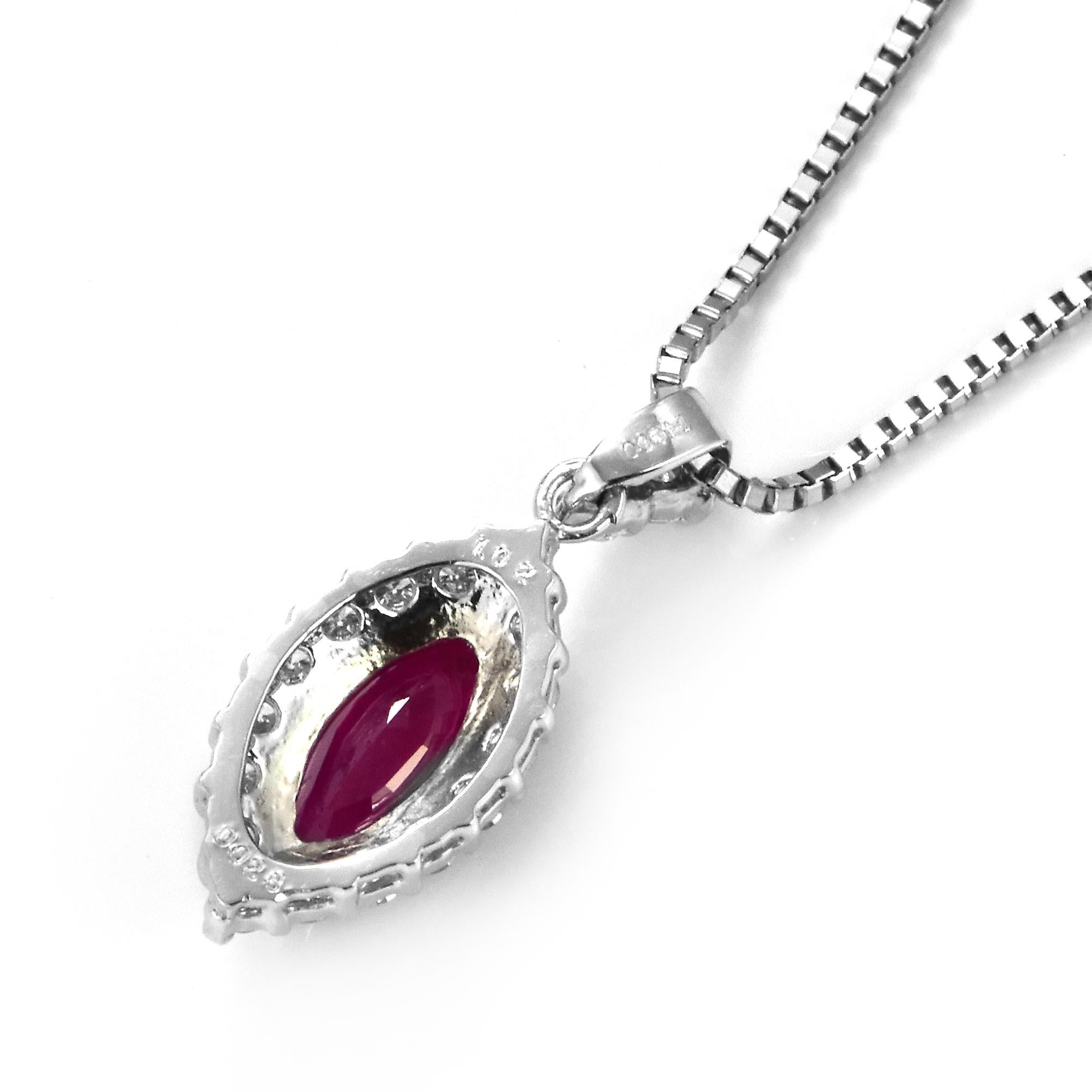 Marquise Cut 1.02 Carat Natural, Marquise 'Burma' Ruby and Diamond Pendant Made in Platinum For Sale