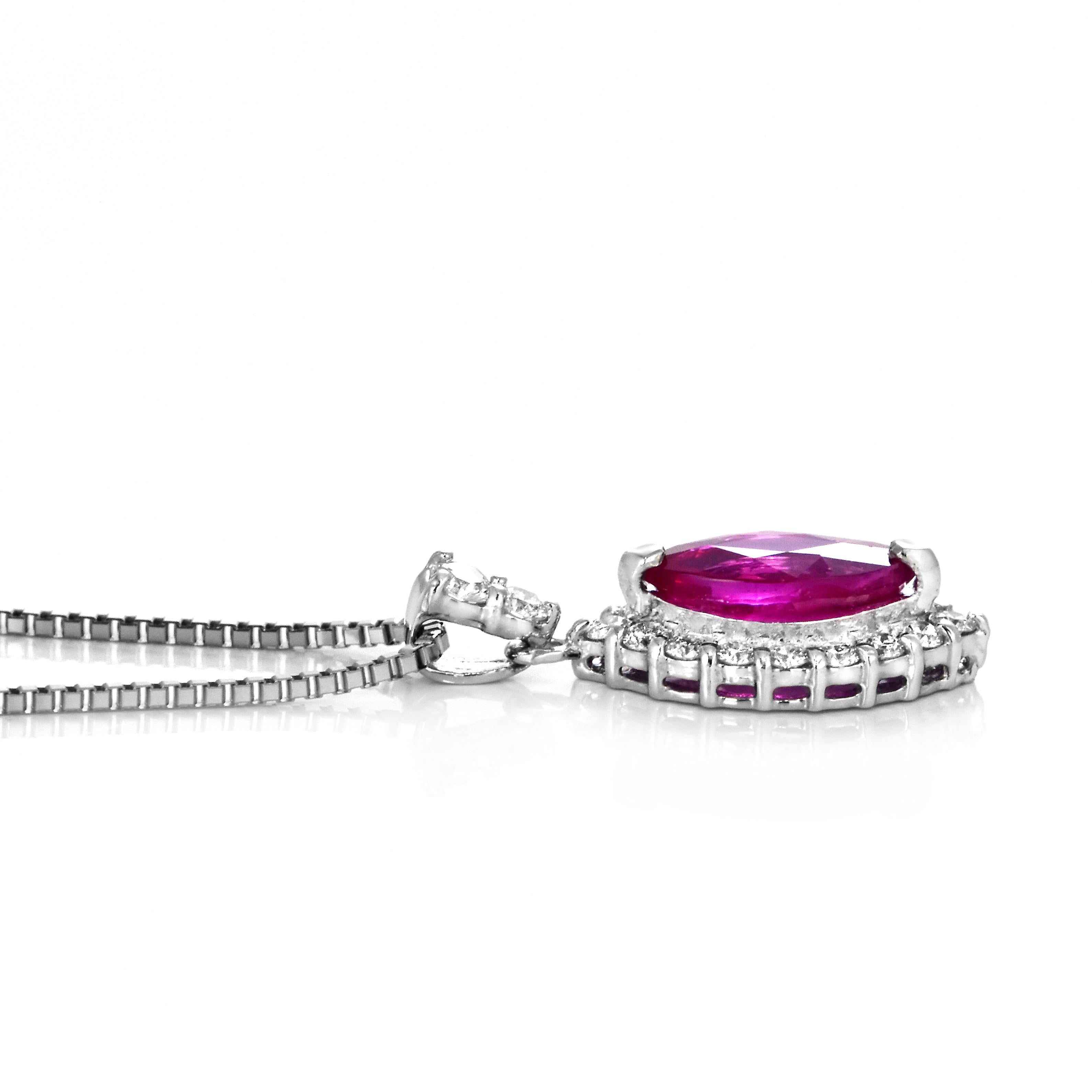 Women's 1.02 Carat Natural, Marquise 'Burma' Ruby and Diamond Pendant Made in Platinum For Sale