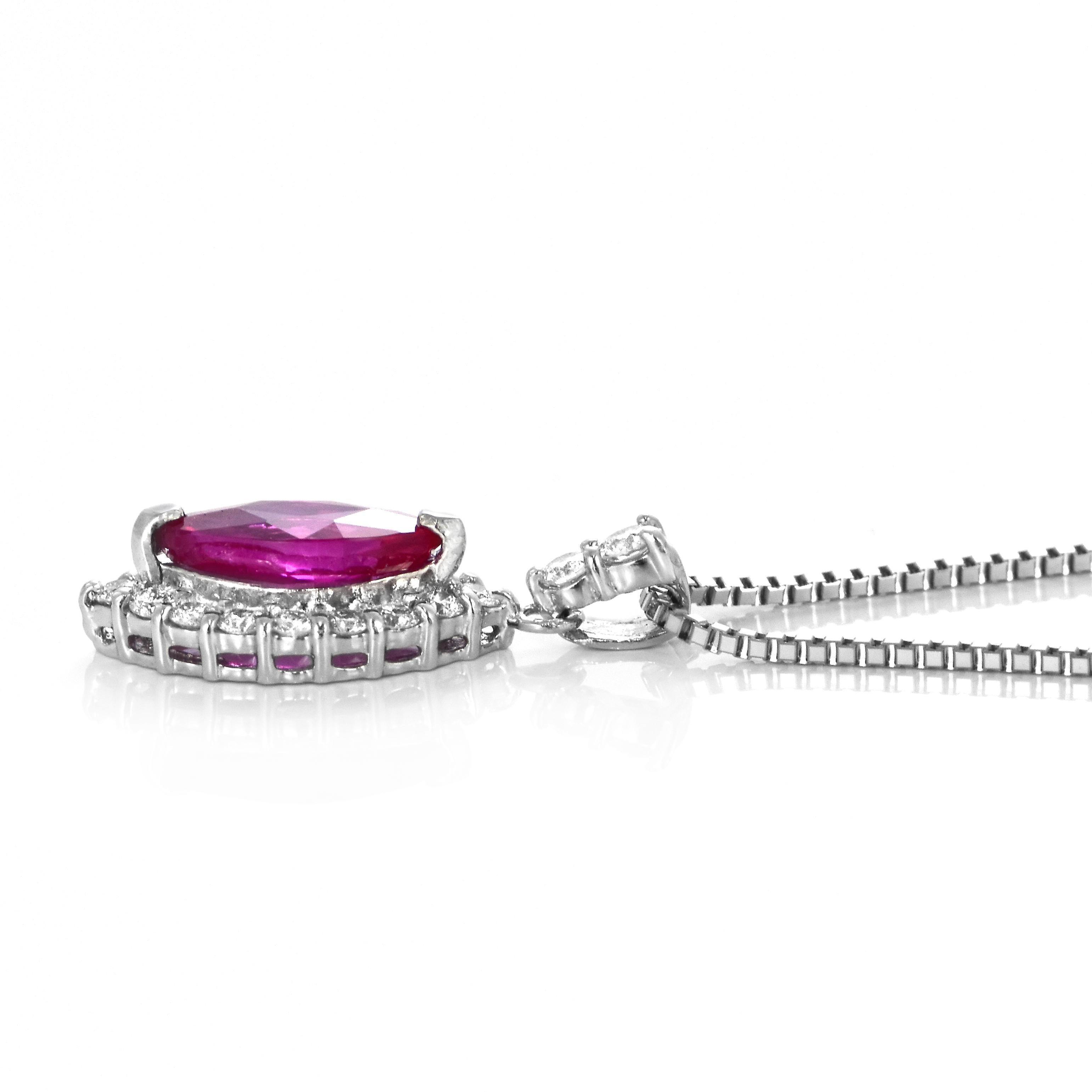 1.02 Carat Natural, Marquise 'Burma' Ruby and Diamond Pendant Made in Platinum For Sale 2