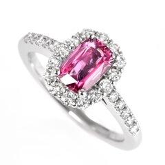 1.02 Carat Natural Padparadscha Sapphire & Diamond Ring set in Platinum